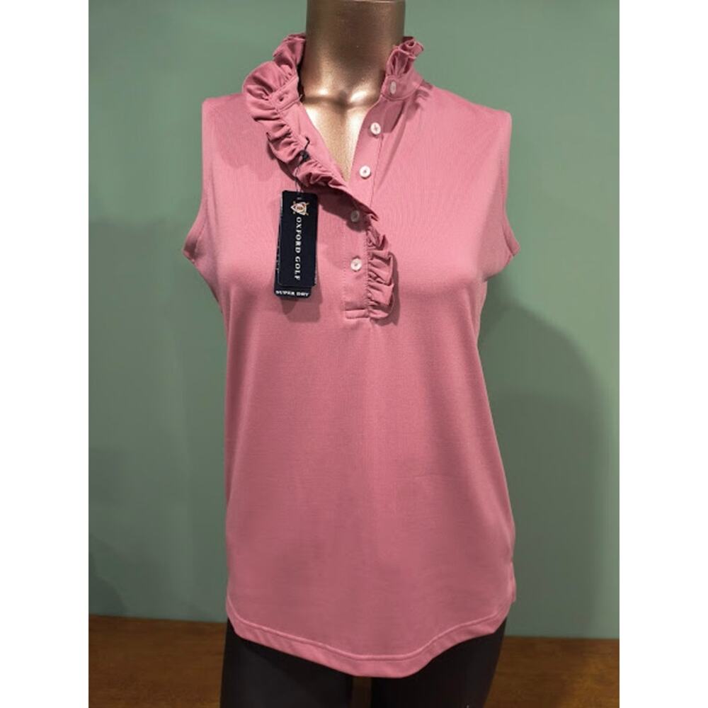 Oxford‎ Golf Rose Sleeveless Top Ruffled Neck - Size Small